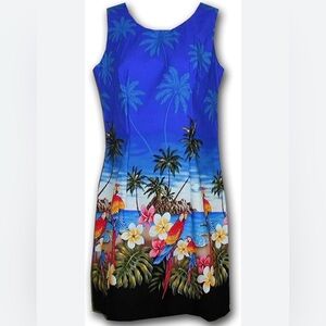 Vintage Pacific Legend Beach Hawaiian tropical parrot Dress size Medium EUC